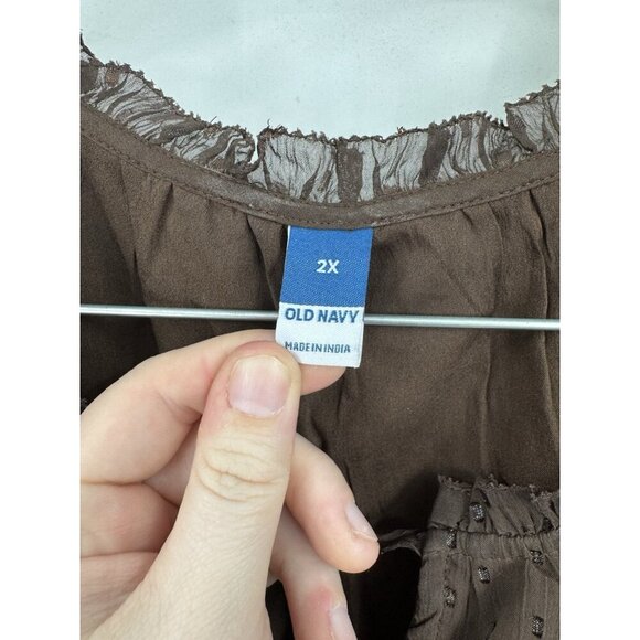 Old Navy Plus Size Dress Women 2X Brown Sheer Smocked Waist Ruffle Peasant - Picture 4 of 10